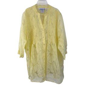Denim 24/7 Sheer Tropical Blouse Womens 18W Yellow Beachy Used